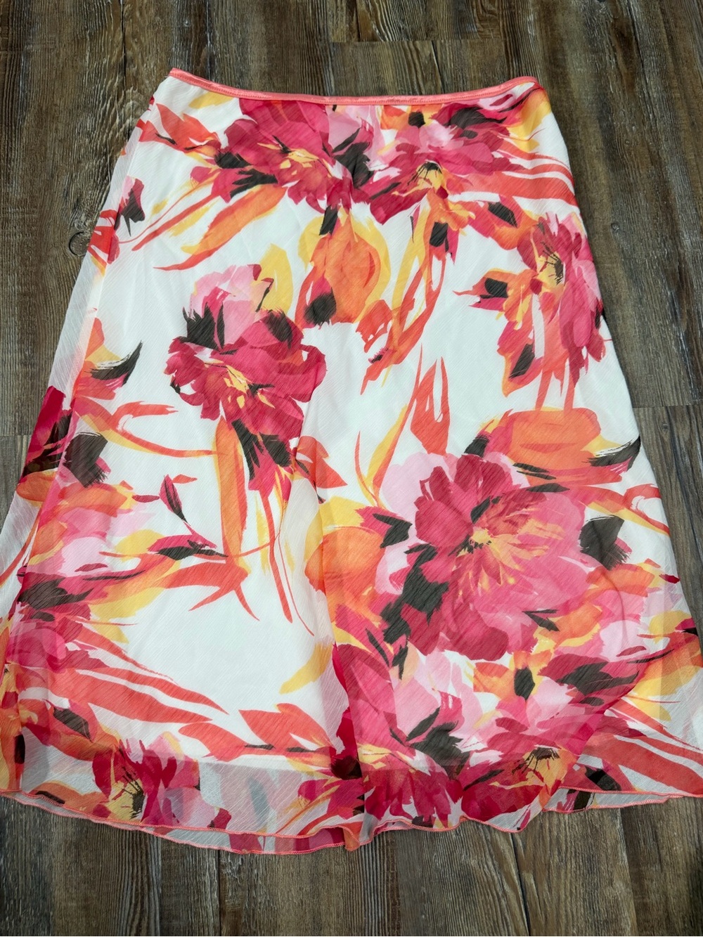 Y2K Pink, orange, and black floral midi skirt in a large